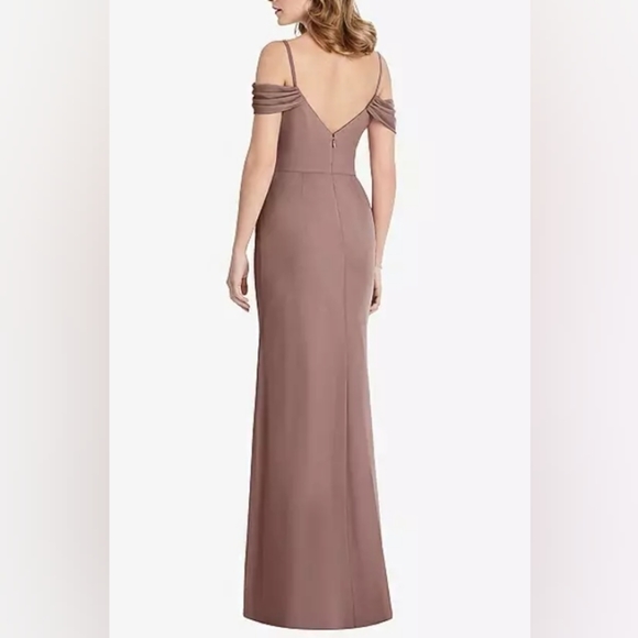 NWT AFTER SIX OFF-THE-SHOULDER CHIFFON TRUMPET GOWN WITH FRONT SLIT IN SIENNA 4 - Picture 3 of 5
